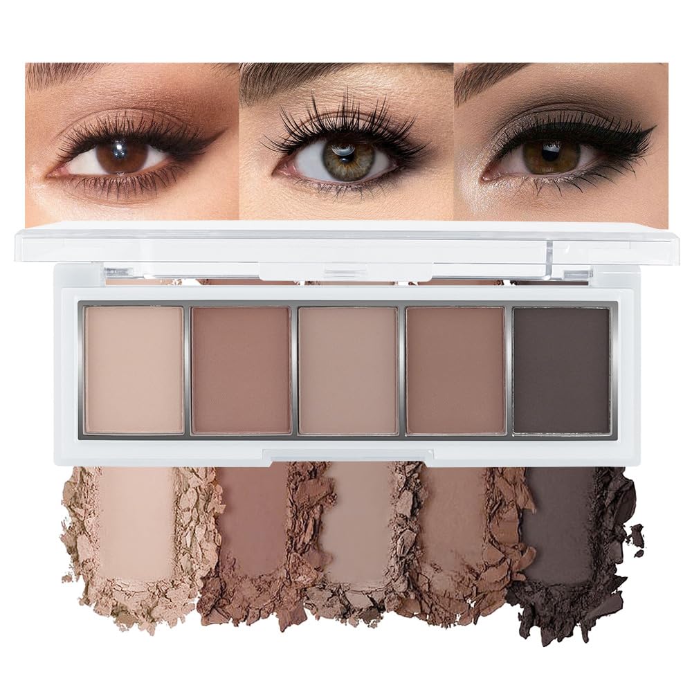5 Colors Matte Eyeshadow Makeup Palette, 5 Natural Neutral Nude Brown Cool-Toned Nude Taupe Eyeshadow, Looks for Brown Eyes Women Finish Long Wearing Waterproof Professional Eye Makeup 06#