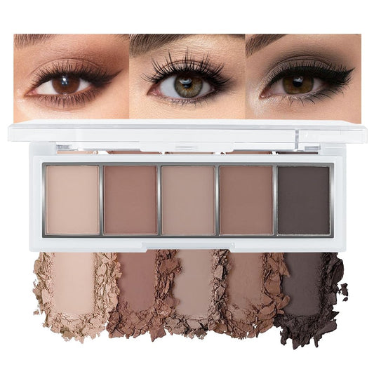 Neutral Nude Brown Eyeshadow Palette, 5 Matte Shades from Cream to Charcoal, Smooth Blendable Texture, Everyday to Smoky Glam Eye Makeup, Travel-Friendly Compact for Daily Looks 06#