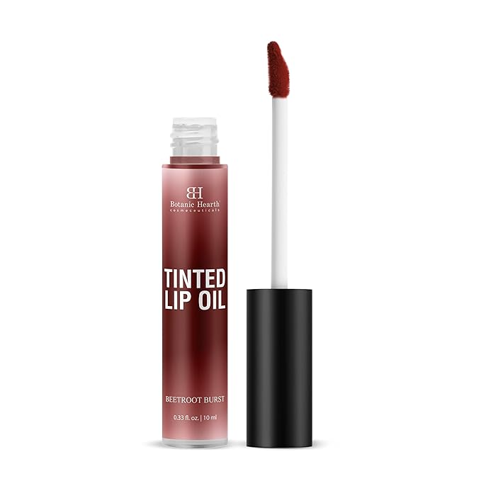 Botanic Hearth Tinted Lip Oil | Moisturizing Lip Gloss Oil for Dry Lips | Deep Red Gloss | Lightweight & Non Greasy | 0.3fl oz