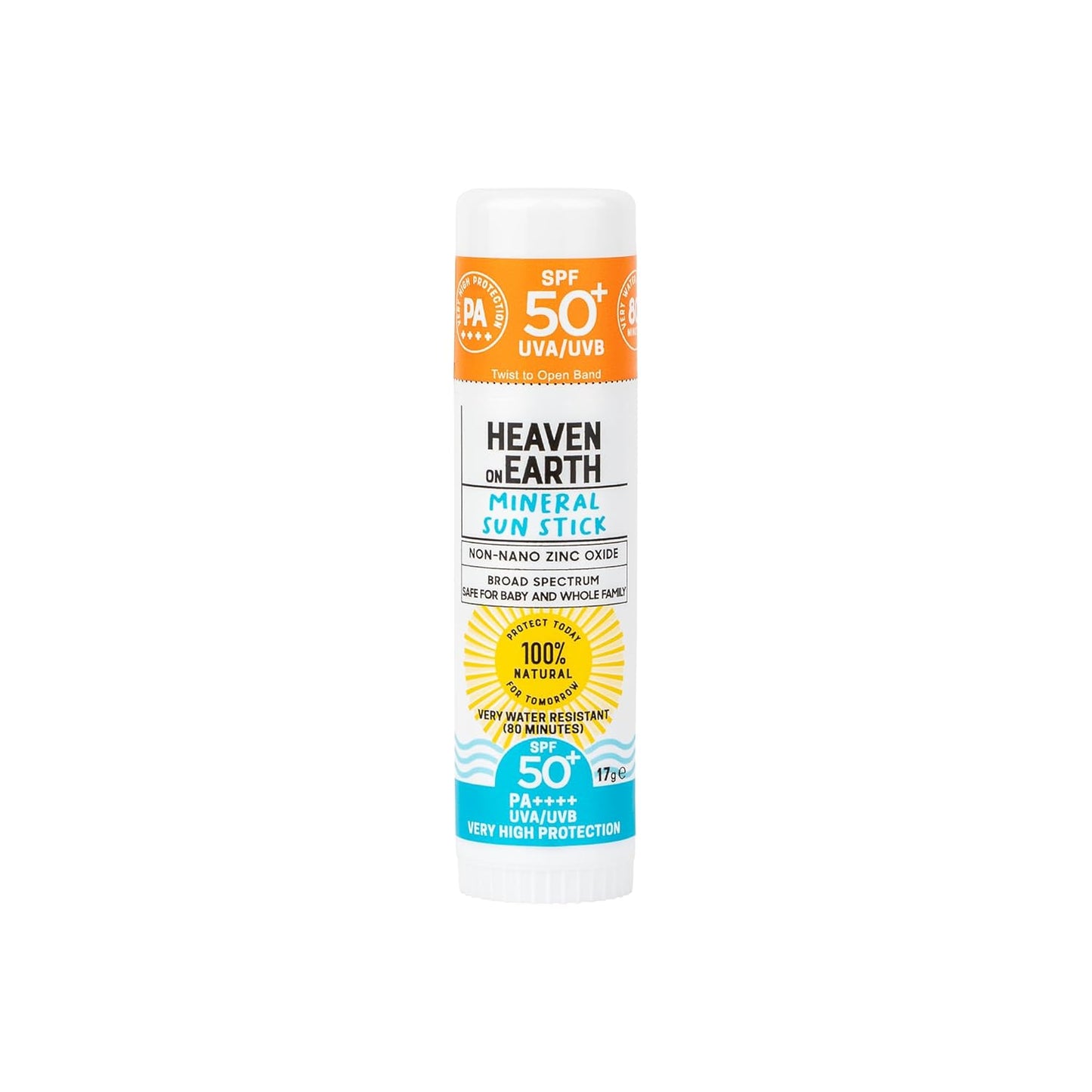 Heaven on Earth Mineral Sunscreen Stick SPF 50+ 100% Natural Non Nano Zinc Oxide, Organic Ingredients, Broad Spectrum UVA/UVB Protection for Kids, Babies, Adults