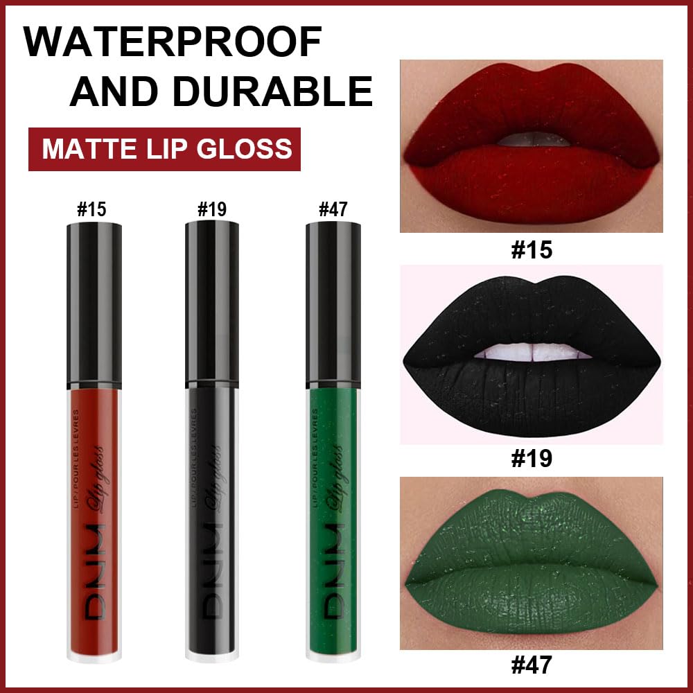 evpct 3Pcs Dark Black Emerald Green Red Matte Liquid Lipstick Lip Stain Sets for Women Matte+Lipstick Long Lasting 24 hr Hours Magic Lipstick 24 Hours original Waterproof 20#