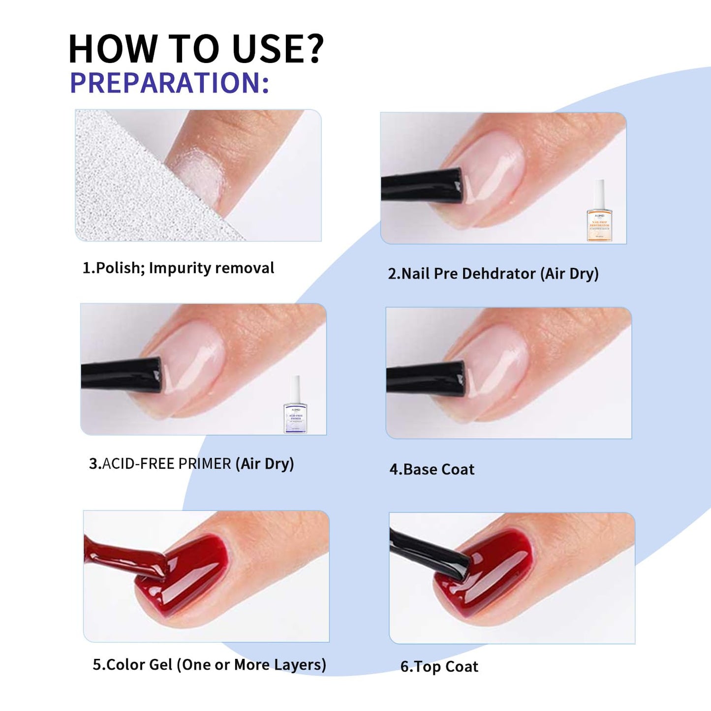 AIJIMEI Professional Natural Nail Polish Dehydration and Acid Free Primer for Acrylic Acid and Gel Nail Polish, Quick Drying Advanced Adhesive Set（18ml/0.63fl.oz)