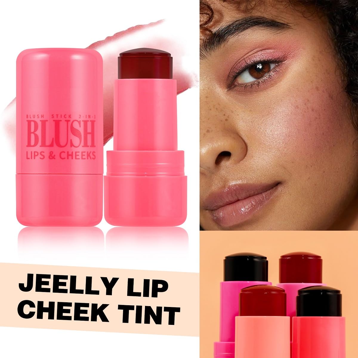 Milk Jelly Blush Stick, Lip and Cheek Makeup Cooling Water Jelly Tint,Vegan & Cruelty Free. (Rose pink)