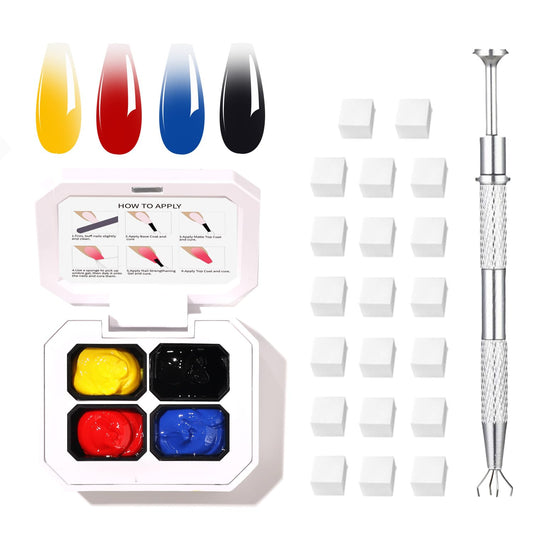 Finger Secret 4 Colors Set Ombre Pat Gel Nail Polish,Gradient Painting Gel with 20Pcs Nail Sponges for Nail Art DIY can be Painted in Salon or Home Use(k9)