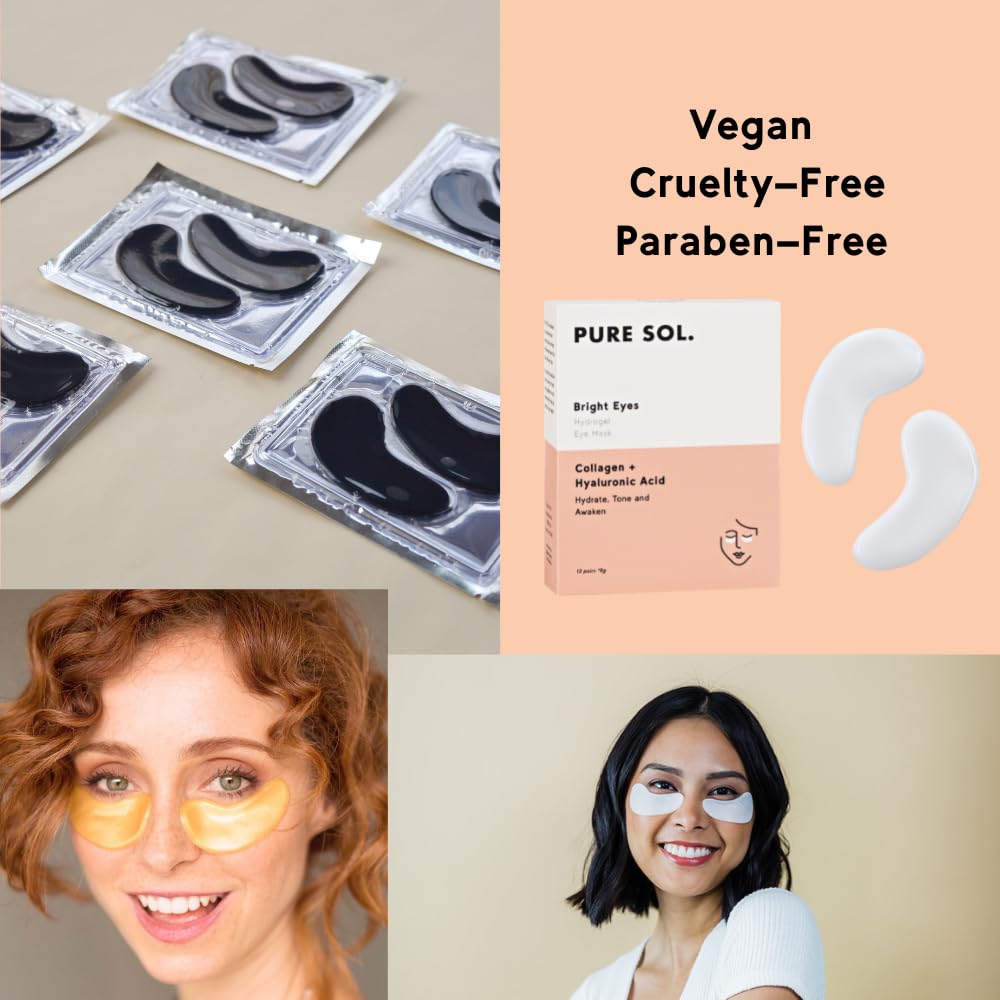 PURE SOL. Charcoal Under Eye Patches – Charcoal Eye Patches For Adults – 12 Pairs Hydrogel Under Eyes Mask To Remove Dark Circles And Under Eye Treatment For Women – Anti Wrinkle Eye Masks