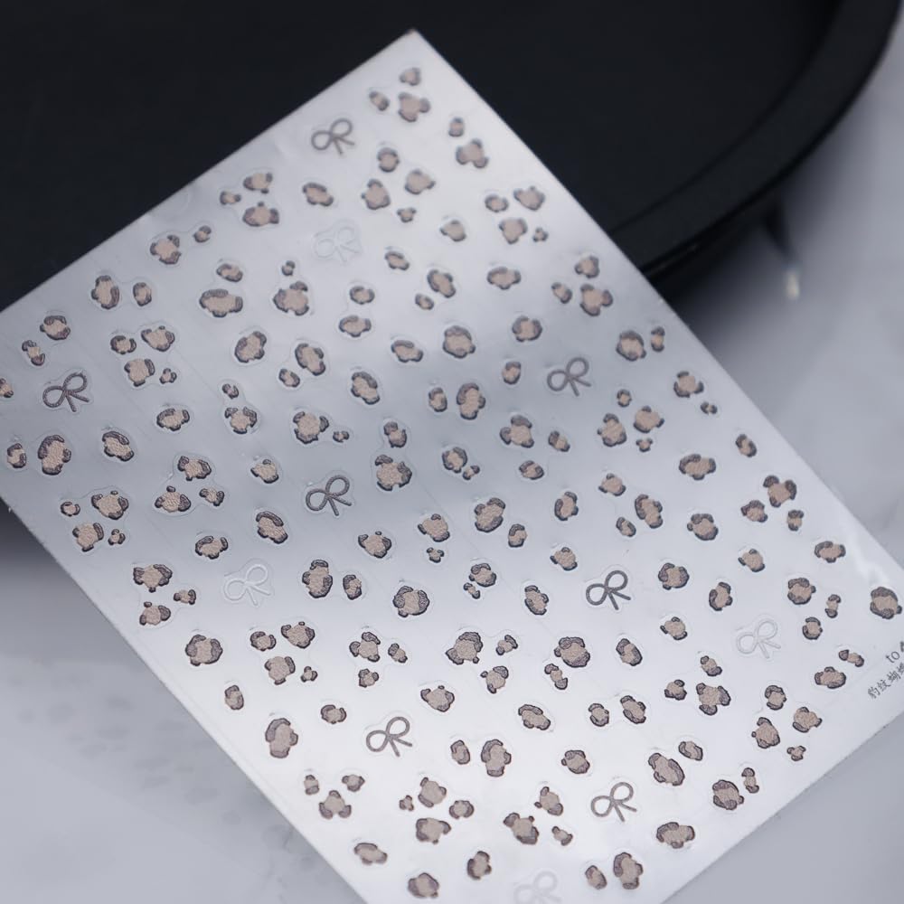 Brown Leopard Nail Art Stickers 3D Embossed Fall Winter Nail Stickers, Self-Adhesive Durable Nail Art Decals for Women Girls, Nail Wraps Decoration Manicure for DIY Acrylic Nail Accessories