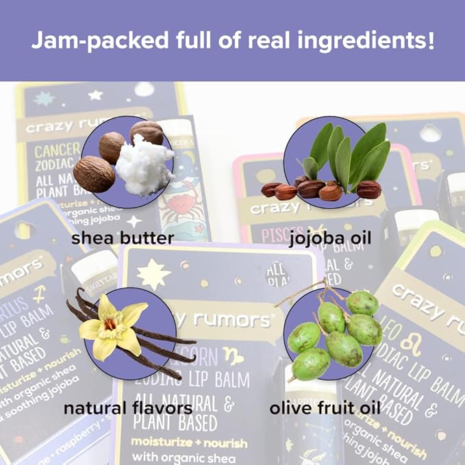 Crazy Rumors Gemini Zodiac All Natural, Plant Based Lip Balm to Moisturize and Nourish your Lips - Air Blend (Vanilla Cream, Fresh Berry and Botanical Lavender)