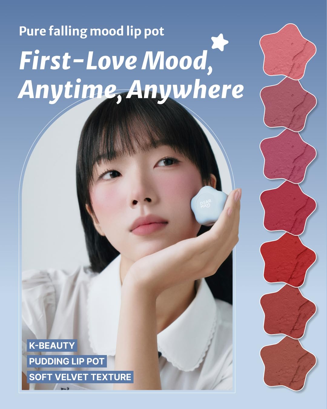 DEARMAY Pure Falling Mood Lip Pot No. 06 Cutest Pairs 0.23 Oz. Vegan Lip Stain Lip & Cheek Multi-Use Tint With Hydrating Formula for Smooth Soft Blend Without Dryness or Fine Lines, Korean Makeup