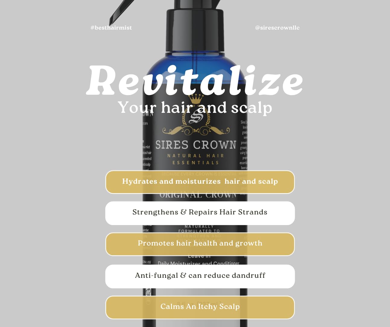 Original Crown Conditioning Mist | Daily Hydrating Mist, Soothes Itch & Dry Scalp | Rose Water Leave In Conditioner - 8oz