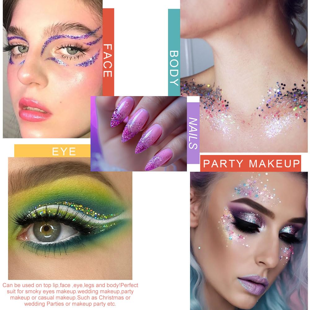 evpct 24 Colors Glitter Sparkle Eyeshadows Palette Makeup for Women, Black White Pink Green Blue Rainbow Neon Metallic Shimmer Shiny Eyeshadow Palette, Body Pressed Eye Shadow Glitter Palette Makeup