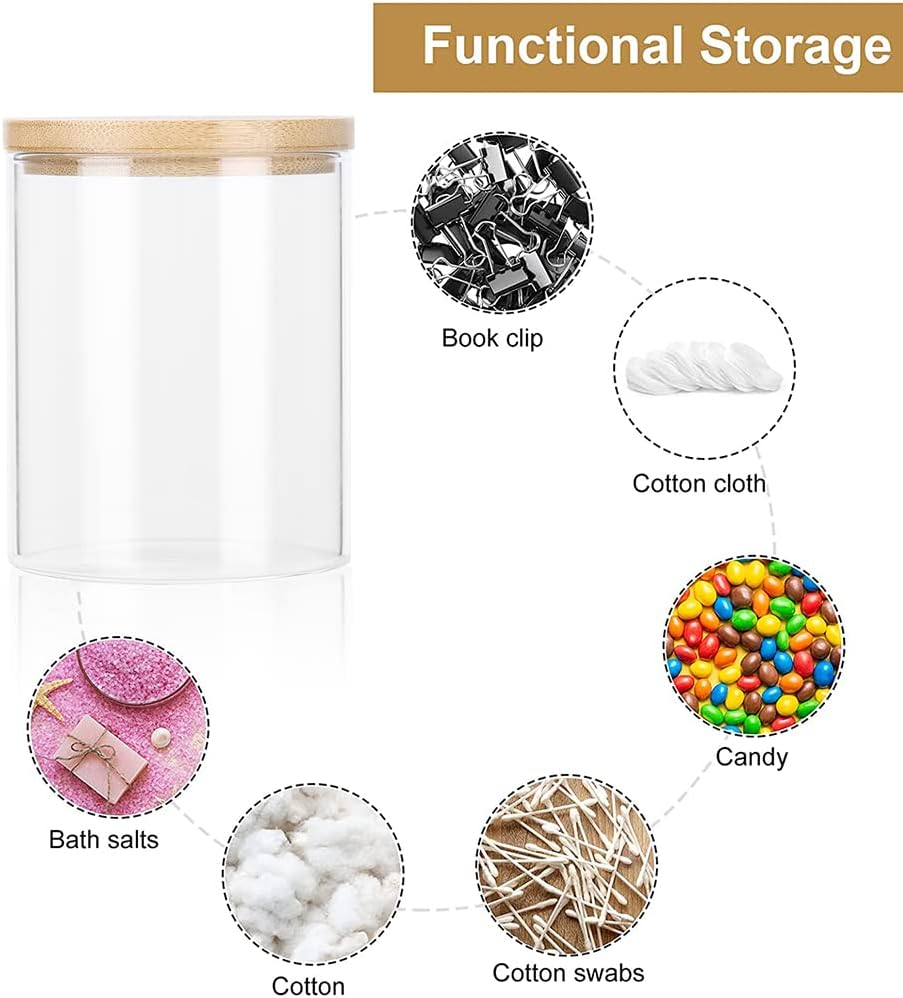 Bamboo Vanity Tray, Bathroom Tray Organizer Glass Qtip Holder Dispenser Apothecary Jars for Cotton Swabs Balls, Round Pad, Perfume Candles, Cosmetics and Jewelry Storage Organizer