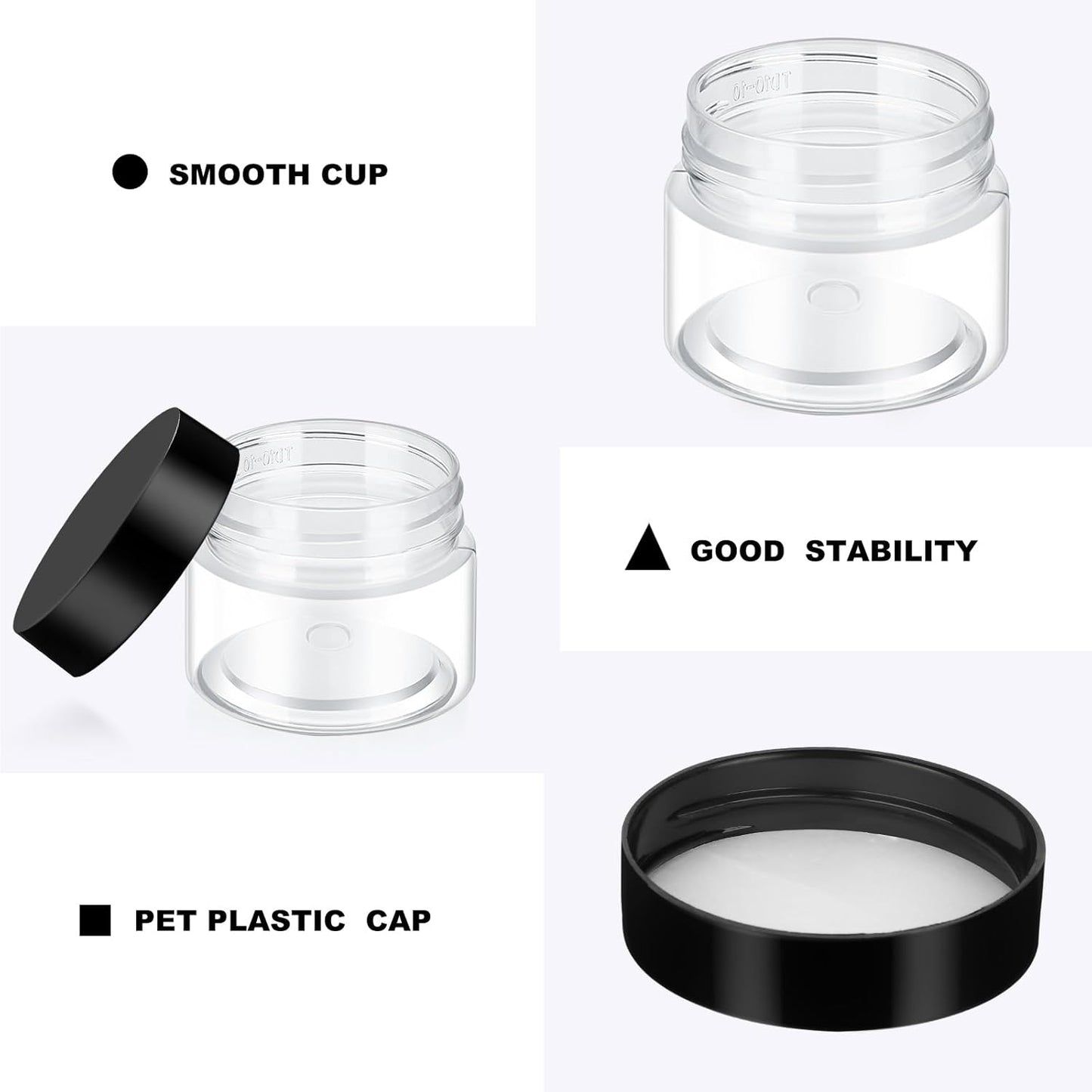 SATINIOR 36 Pieces 2.5 oz Plastic Jars with Lids Wide Mouth Airtight Reusable Container Acrylic Cosmetic Small Jars for Lotions Ointments Travel Toiletries Creams Make up Storage(Black)