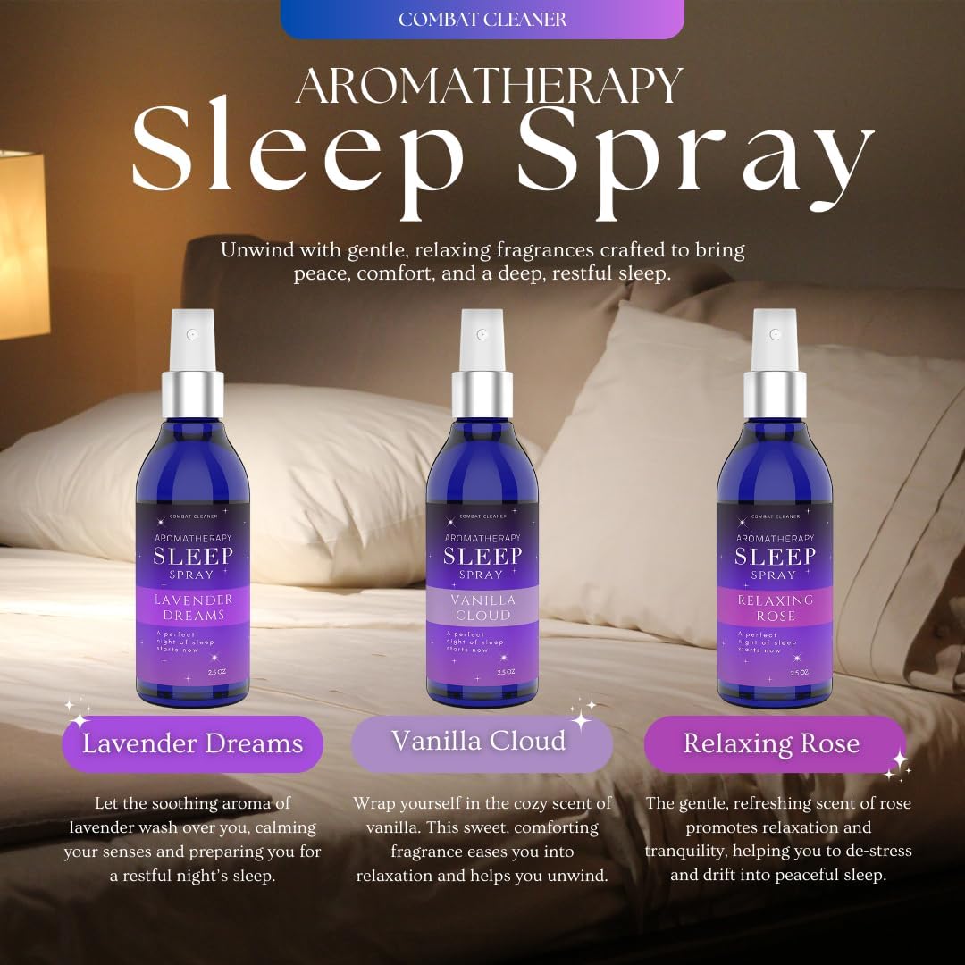 Pillow Sleep Spray Mist for Deep Sleep | Help Stress & Anxiety Relief Aid | (Pack of 3) Calming Lavender, Vanilla, Rose Mist | by Combat Cleaner