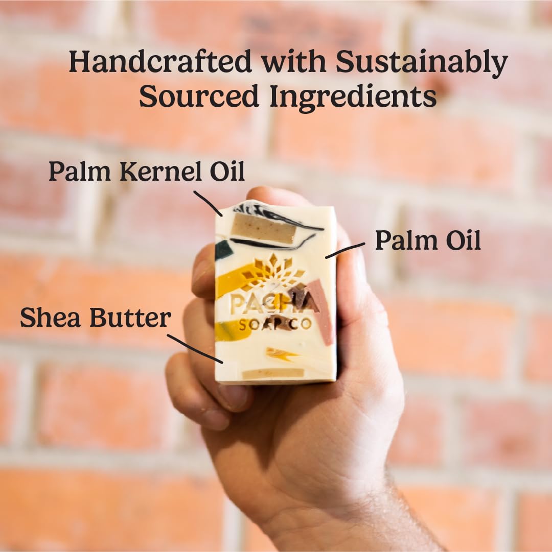 Pacha Soap Co. Bar Soap - Premium, Handcrafted, Hydrating, Natural Face Wash, Hand Cleanser, Body Wash, Soothing Essential Oils (Pachafetti, 5-Pack, 4 oz ea)