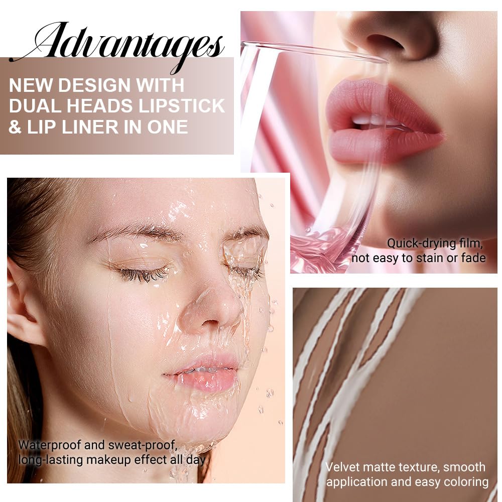 evpct 1Pcs True Nude Matte Lip Liner & Liquid Lipstick Stain Makeup Set for Women, Nude Lip Liner Stain Long Lasting Waterproof Smudge Proof, Cruelty Free Liquid Lip Stick Makeup 24 hours originales