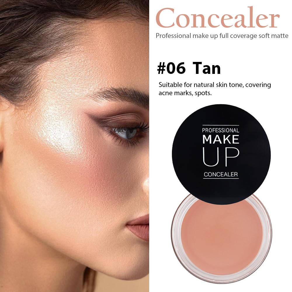 Pot Concealer with Makeup Brush Set,Tattoo Color Correcting Concealer,Full Face Color Correcting Conceal Foundation,Under Eye Concealer Brightener Dark Eye Ring corrector de ojeras (06-TAN)