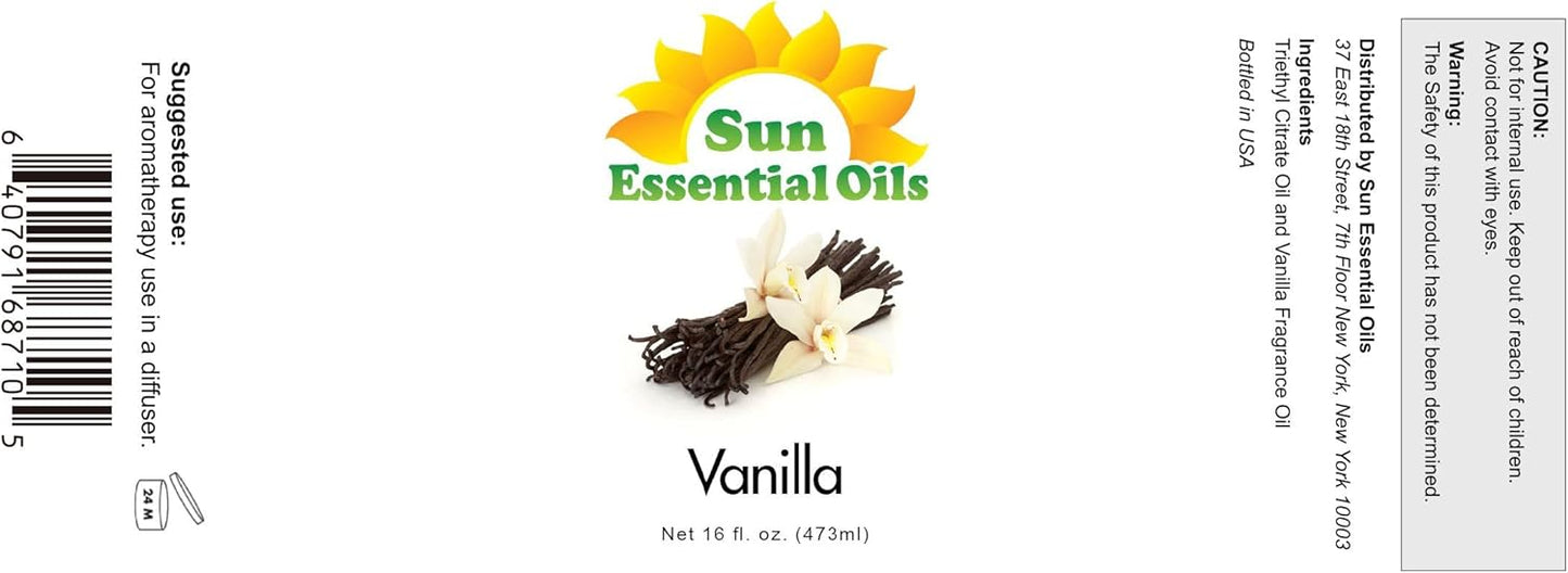 Sun Essential Oils - Vanilla Essential Oil 16 oz for Diffuser, Skin, Hair, Humidifier & Aromatherapy Massage, Scent for Candle, Lotion & Soap Making & Room Freshener