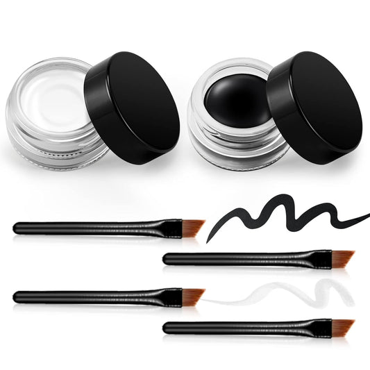 Erinde [2PCS] Waterproof Gel Eyeliner Set, Long Lasting Cream Eye Liner Gel, High-Intensity Pigments Smudge-Proof Eye Liner Makeup, Water-Resistant Eyeliner with 4PCS Brushes (Balck & White)