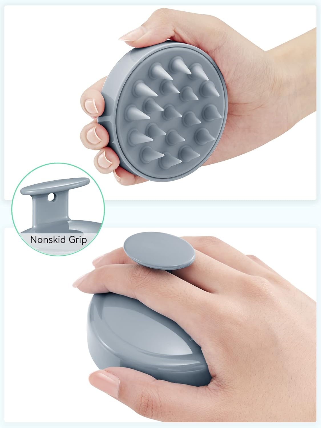HEETA Scalp Massager Hair Growth, Soft Silicone Scalp Scrubber Shampoo Brush for Exfoliation, Dandruff Removal Head Massage Stress Relax, Wet & Dry Use for Thick Thin Curly Hair Care, Sky Gray