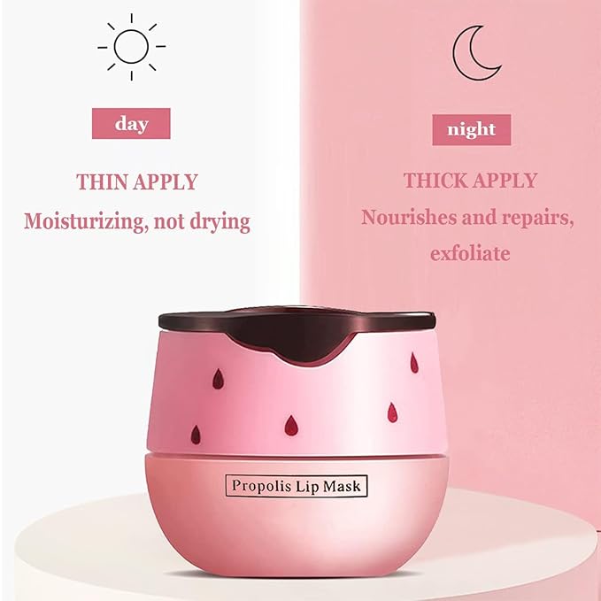 2 PCS Bee Lip Balm Honey Pot, Strawberry & Watermelon Lip Sleeping Masks Overnight, Hydrating Prevention Dry and Cracked Lip Scrubs Exfoliator Lip Care, Reduces Lip Lines