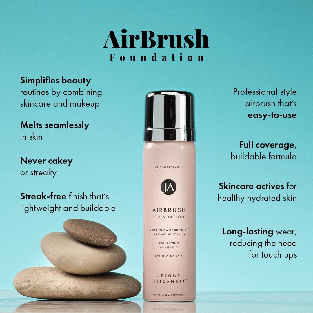 MagicMinerals AirBrush Foundation by Jerome Alexander – 2pc Set with Airbrush Foundation and Kabuki Brush - Spray Makeup with Anti-aging Ingredients for Smooth Radiant Skin - Bright Medium