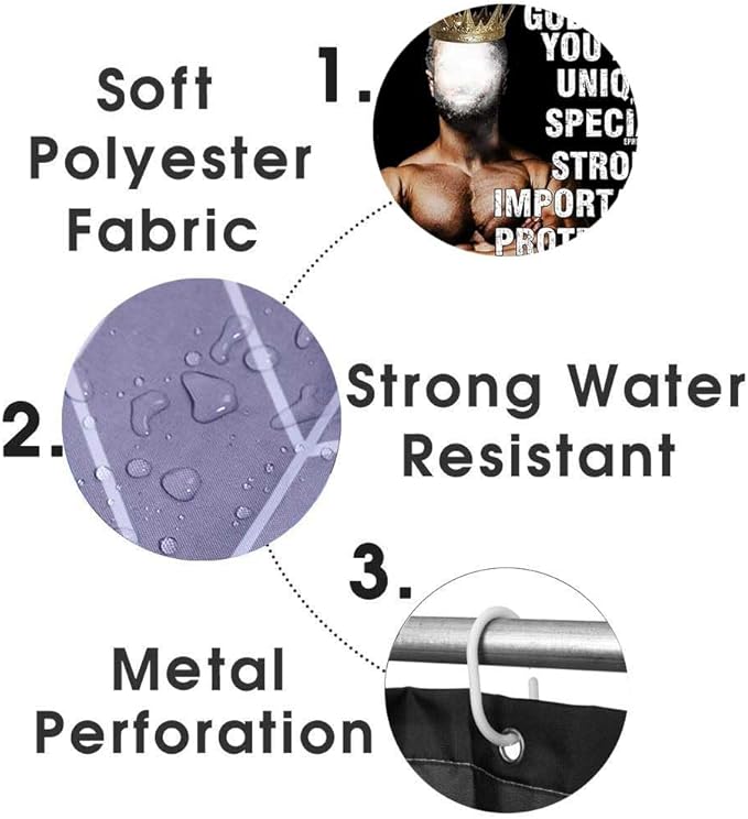 4PCS African American Shower Curtain Set, Black Shower Curtain, Black King Afro Black Man Bathroom Decor, Non-Slip Bath Mat, Positive Motivational Inspirational Gifts for Men, Man Cave Decor