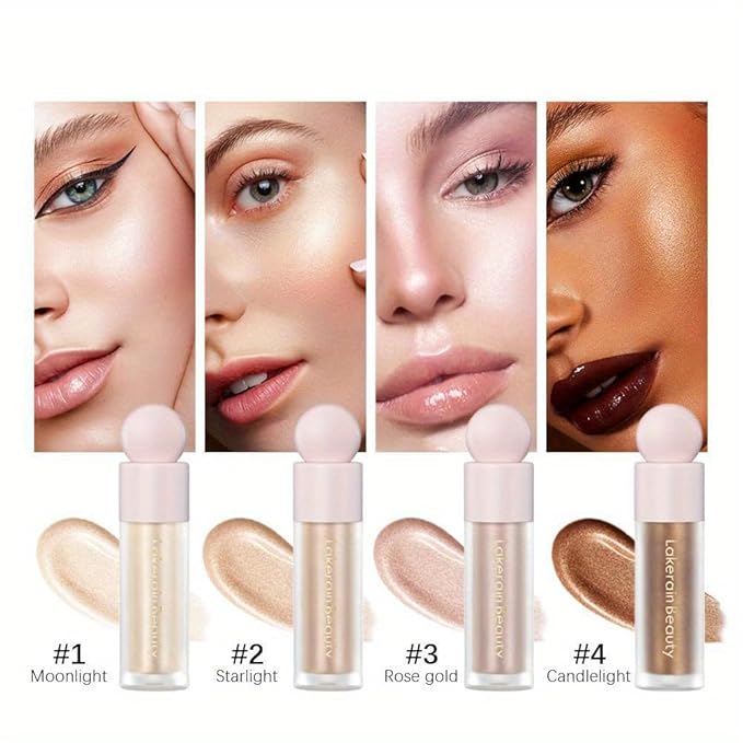 Liquid Highlighter, Contour Stick Makeup Highlighter for Face, Waterproof Luminous Lotion, Silky Smooth Glitter Highlighter Makeup Stick, Multi-Use Body Shimmer Liquid Bronzer 03# ROSE GOLD