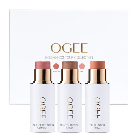 Ogee Face Stick Trio - Golden Contour Stick Makeup Collection - Certified Organic Bronzer, Blush Stick, and Highlighter Stick for a Flawless Look
