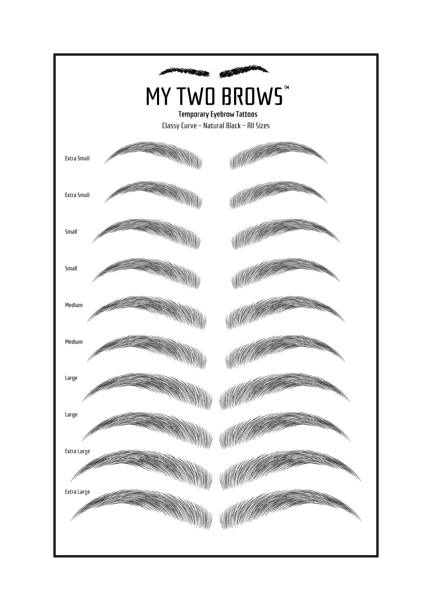 (10 pairs) Natural Black Temporary Eyebrow Tattoo - Extra Small Size - Waterproof & Smudgeproof - Classy Curve Style Eyebrow Stickers - Sheet Lasts up to 30 Days - Won't Work on Existing Brows