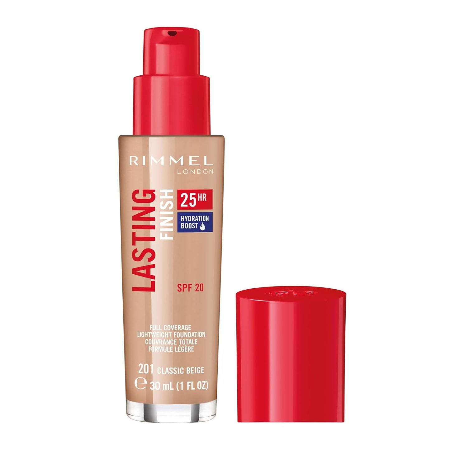 Rimmel London Lasting Finish 25HR - 201 Classic Beige - Foundation, 25-Hour Wear, Full Coverage, Waterproof, 1oz
