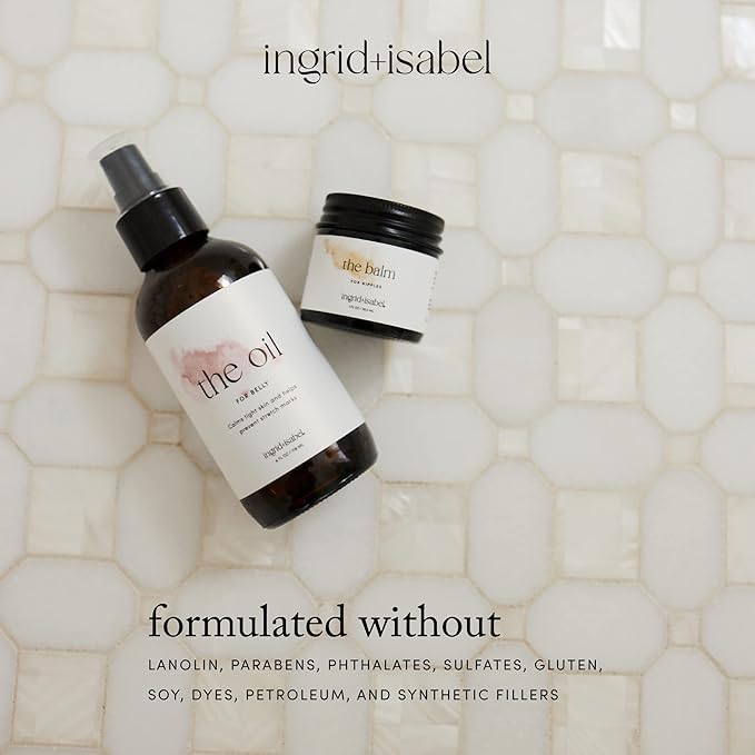 Ingrid & Isabel, The Oil, Organic Belly & Body Oil, Prevents Stretch Marks & Scars, Maternity & Pregnancy Skincare, 4 Fl Oz
