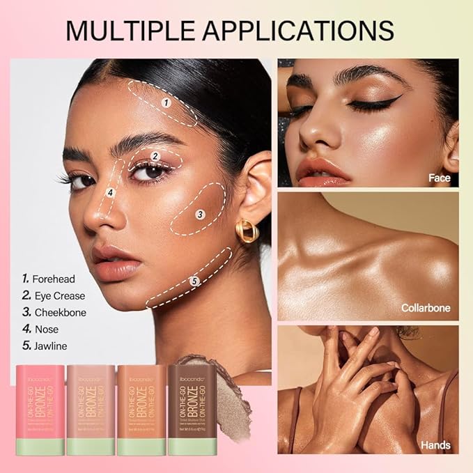 Cream Contour Stick,Multi-Use On The Go Bronzer Stick,Long-lasting Highlight Stick,Glow Bronzer Stick for Face,Lightweight and Blendable Contour Stick for Women (03# Rich Glow)