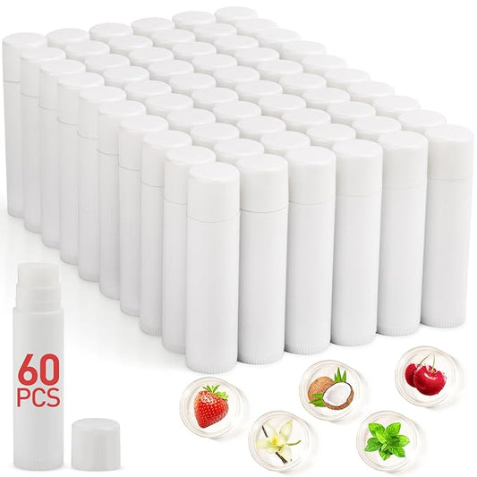 60 Pack Lip Balm Unlabeled, Natural Lip Balm Bulk Blank Tube, Personalized Lip Balm for Party Favors and Gift Basket Filling, Wedding or Baby Shower-5 Flavors