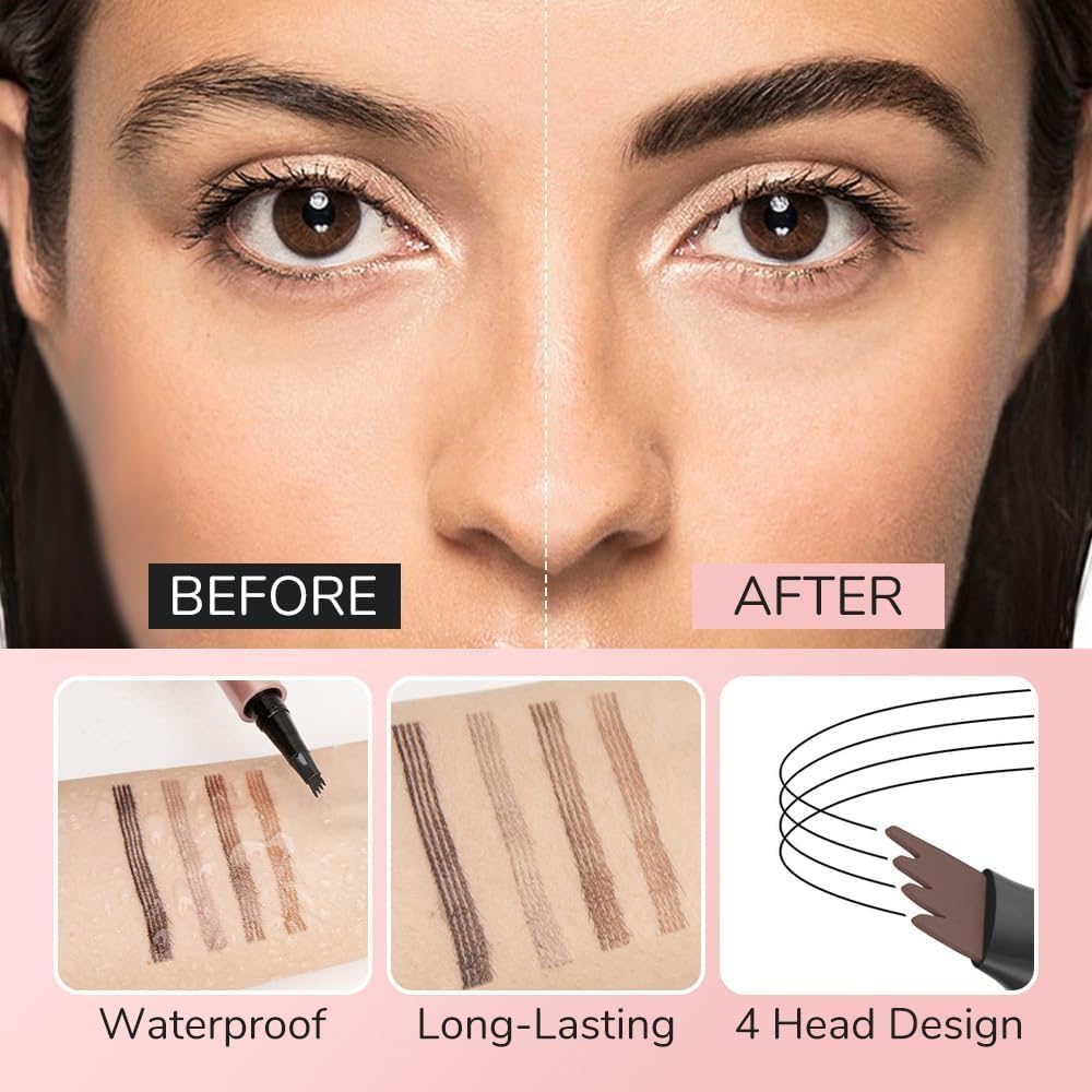 Microblading Eyebrow Pen, New 3D Microblading Eyebrow Pencil, Waterproof Eye Brow Pen with 4 Tip, Natural Magic Eyebrow Makeup Fine Stroke Contouring Pencil Long-Lasting Stay on All Day (All-4Pcs)