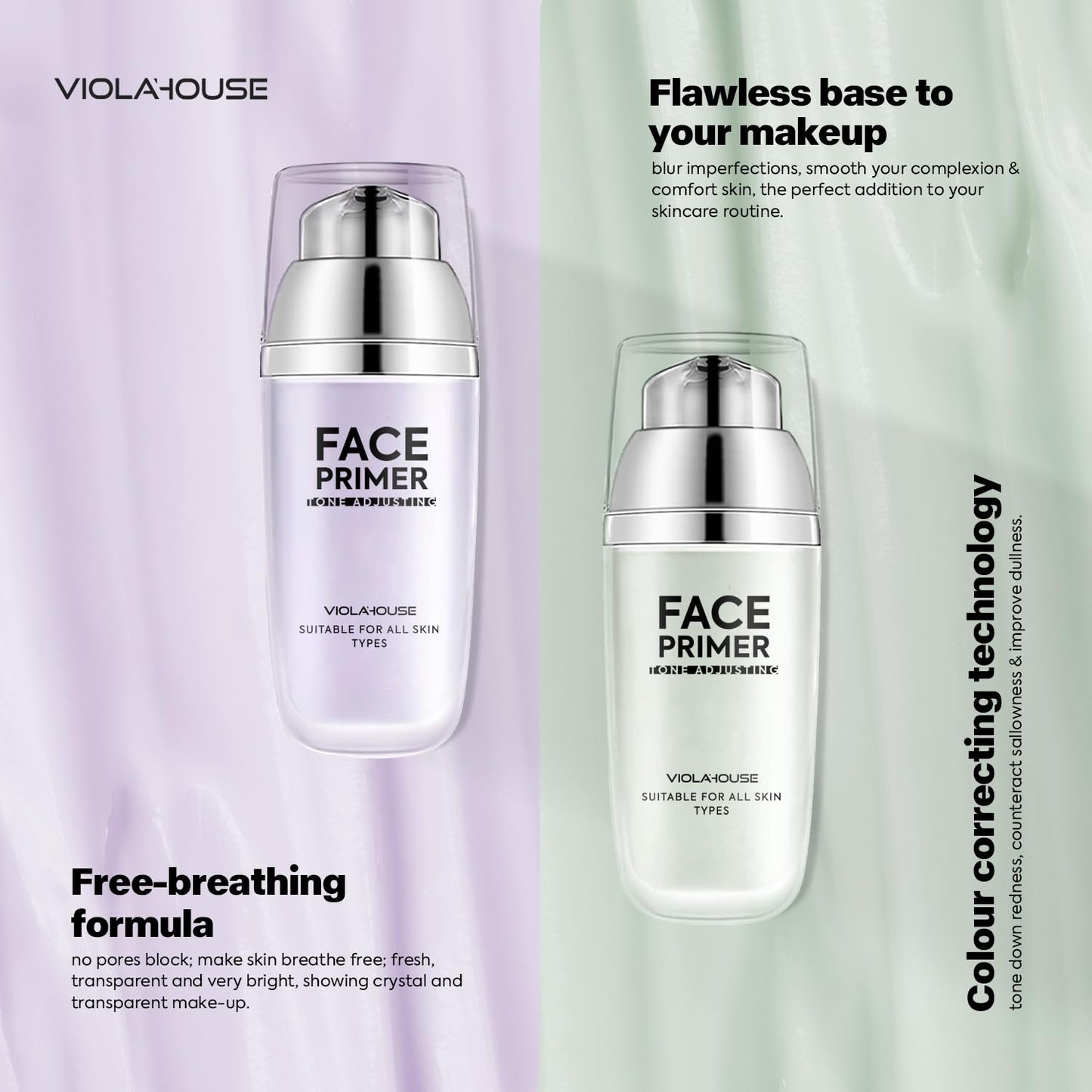 VIOLA HOUSE Face Primer, Tone Adjust Primer For Face Before Makeup-Refined, Bright And Smooth The Skin And Fills Fine Lines (Lavender Purple)