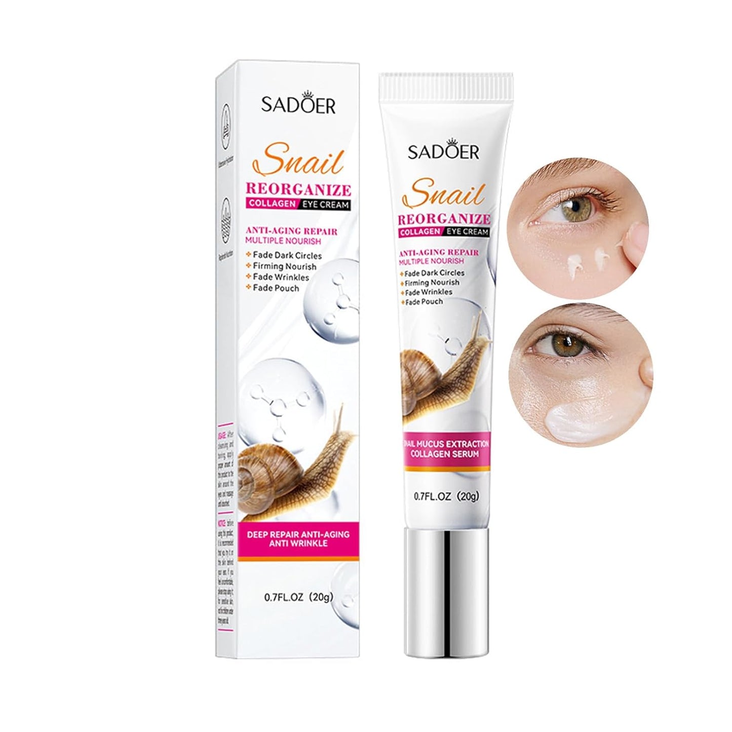 Snail Repair Eye Cream with Snail Mucin Extract and Collagen,Eye Wrinkle Firming Cream Under Eye Repair Cream for Anti-aging Hydrating Reducing Dark Circles Fine Lines Puffiness