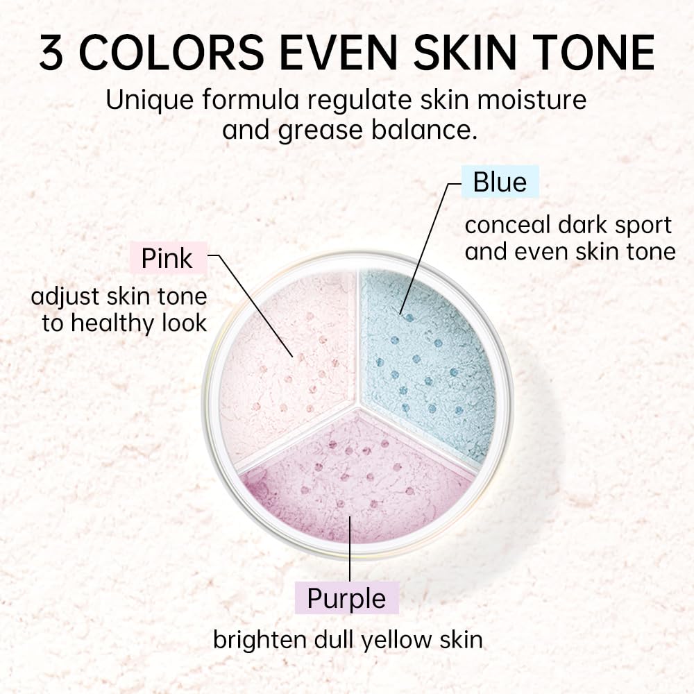 CATKIN Poreless Finish Loose Setting Powder Makeup, Translucent Natural Shimmer Finishing Makeup for All Skin Tones, 3 Colors Even Skin Tone – 0.42 oz Includes Velour Puff