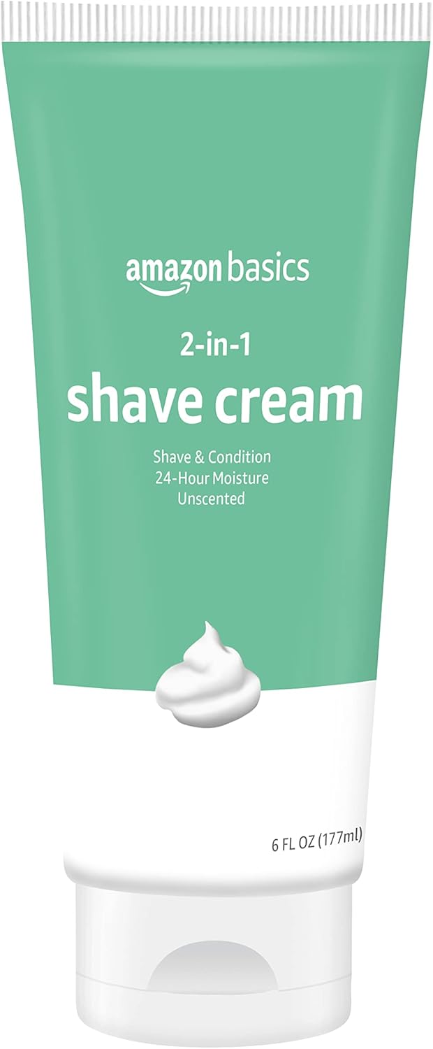 Amazon Basics 2-In-1 Shave Cream, Fragrance Free, 6 Fl. Oz., 2 Pack (Previously Solimo)