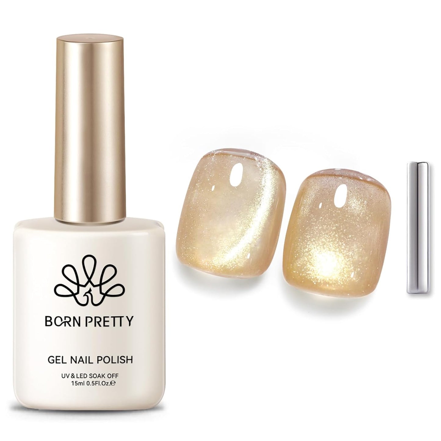 Born Pretty Cat Magnetic Eye Gel Nail Polish Champagne Gold Holographic Glitter Gel Polish Glass Magnetic Gel Nail Polish 15ML