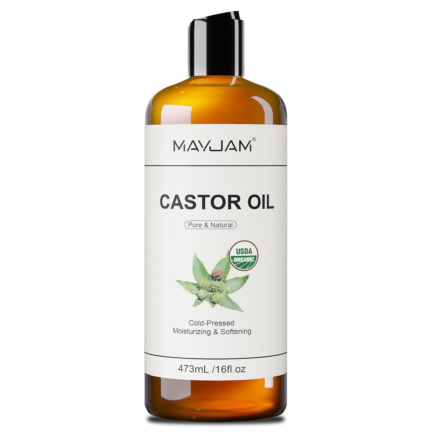 Organic Castor Oil 16 oz, 100% Pure Cold Pressed Castor Oils for Hair Growth, Eyebrows, Eyelash, USDA Certified Castor Carrier Oil for Body, Skin & Face Moisturizer, Hexane-Free