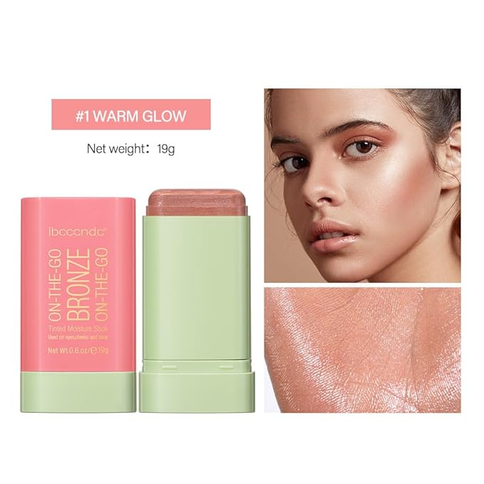 Multi-Use Makeup Blush Stick, Beauty Tinted Solid Blush Stick,Facial Contouring Highlight & Brighten Face Stick, Waterproof Moisturizer Stick, Suitable for All Skin (1#Warm Glow)