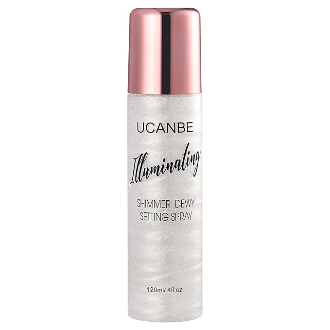 UCANBE Shimmer Dewy Setting Spray – Glowing + Makeup Setting Spray 2 in 1 Lightweight Formula for a Radiant Glow,Long-Lasting Face Mist for Face Body, 4 Fl Oz #Silver
