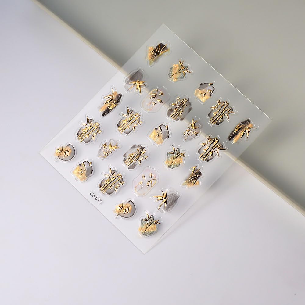 Bamboo Nail Art Stickers 5D Embossed Plants Nail Stickers, Self-Adhesive Durable Nail Art Decals for Women Girls, Nail Wraps Decoration Manicure for DIY Acrylic Nail Accessories