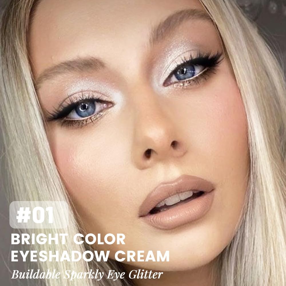 Pearl White Cream Glitter Shimmer Metallic Eyeshadow Palette Makeup, Natural Single Mini Instant Holographic Eyeshadow For Women, Sombras Crema Para Ojos, Talc, Paraben & Cruelty Free