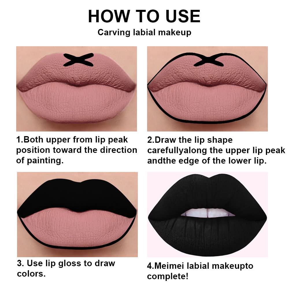 evpct 2Pcs Black Matte Liquid Lipstick and Lip Liner Gloss Stain Pencil Makeup Set Long Lasting Dark Matte Lipstick 24H and with Lip Liner Set for Black women labiales mate 24 horas originales 19#