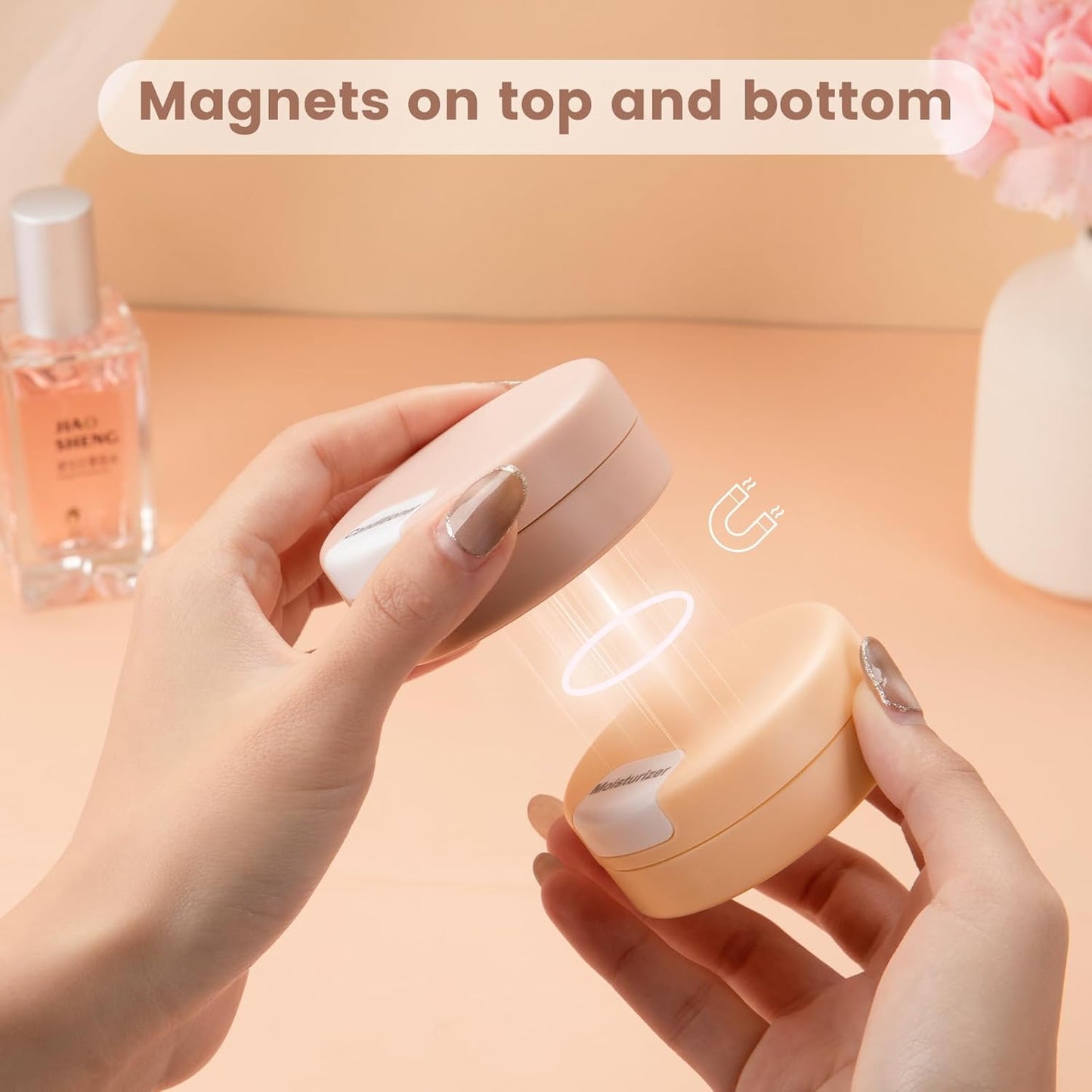 Gemice Travel Containers for Toiletries, Magnetic Travel Containers, TSA Approved Cream Jars with Toiletry Bag, Leak-proof Small 1oz Capsules Set with Multiple Labels for Organization (4 Pack)