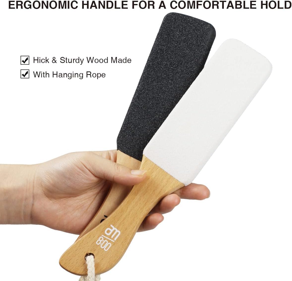 AM 8:00Pumice Stone Foot File, 2 Pack Callus Remover (coarse/fine) for Feet with Wooden Handle, Pedicure Foot Scrubber to Remove Dead Skin, Dry, Rough, Corns Skin Scraper