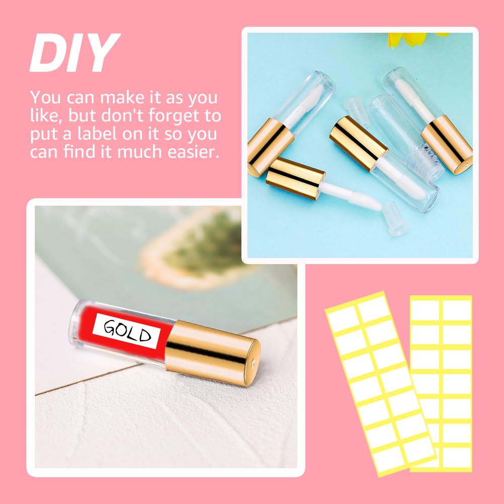 AMORIX 50PCS Mini 1.2ml Lip Gloss Tubes with Wand Empty Lip Gloss Containers Refillable Travel Lip Balm Tubes for Samples with 5ml Syringes DIY Lip Gloss Base + Labels (Gold)