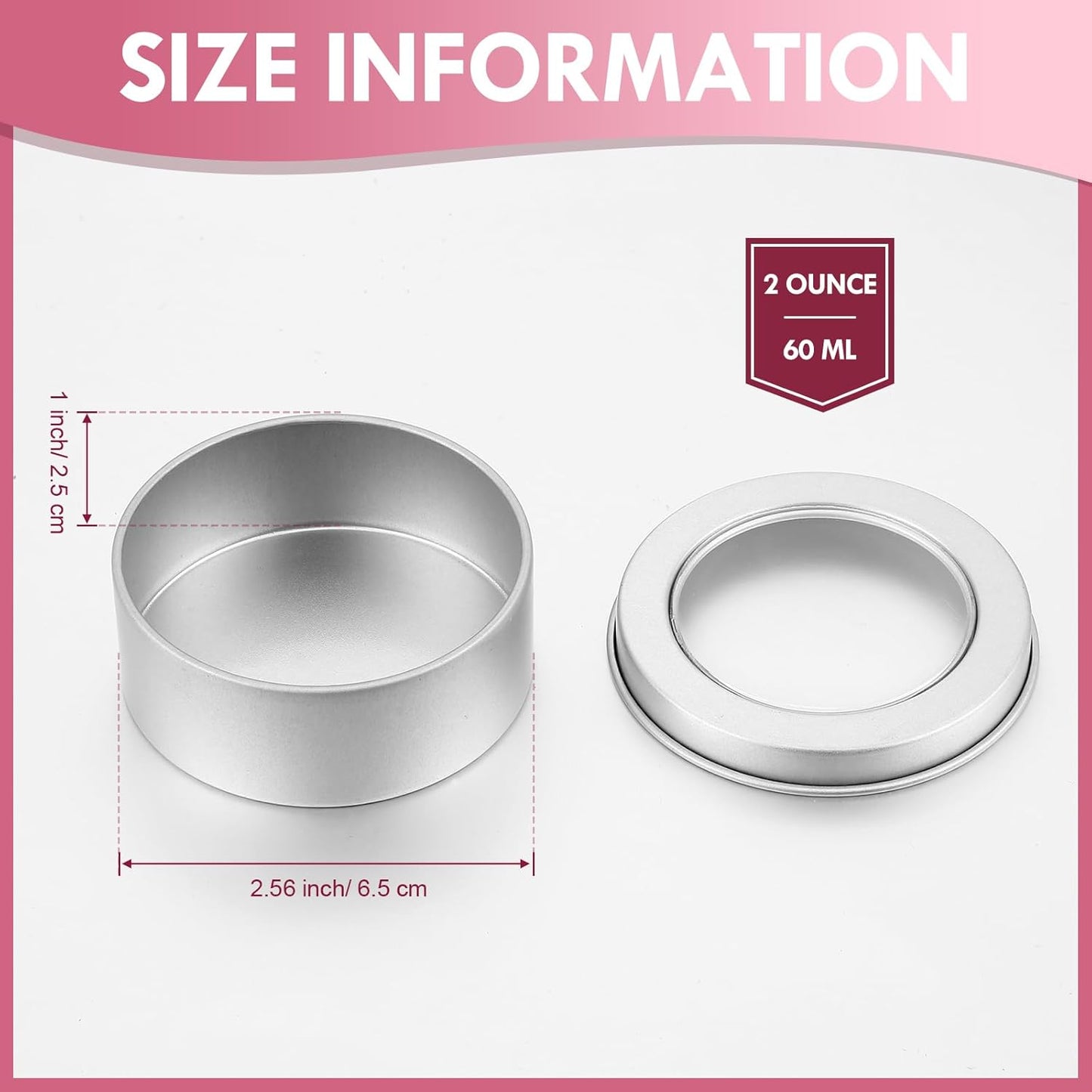 TecUnite 24 Pack 2 Ounce Metal Tin Cans Round Empty Container Salve Tins with Clear Lid for Kitchen, Office, Candles, Candies