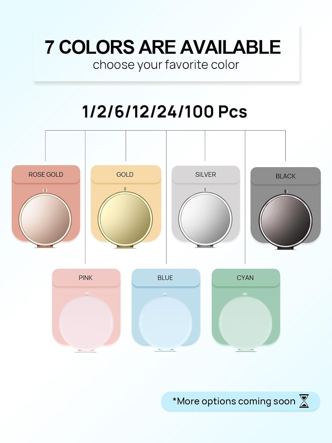 Compact Mirror for Purse, Double-Sided 1X/2X Magnifying Metal Pocket Makeup Mirrors(Round, Light Blue)